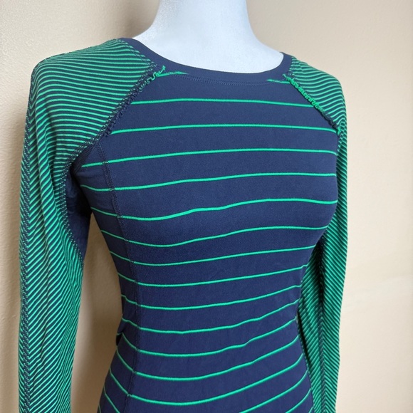Lululemon Slalom Stripe Inkwell Green Long Sleeve Full Tilt Shirt Top - Picture 7 of 15